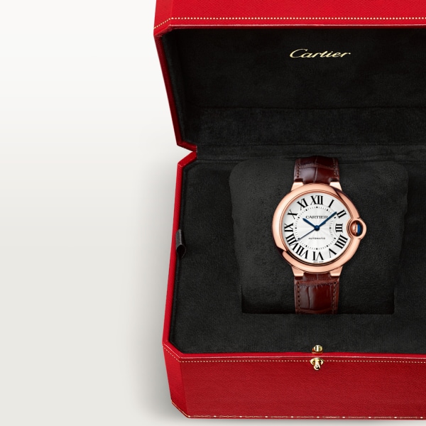 Ballon Bleu de Cartier watch 36mm, automatic movement, rose gold, leather