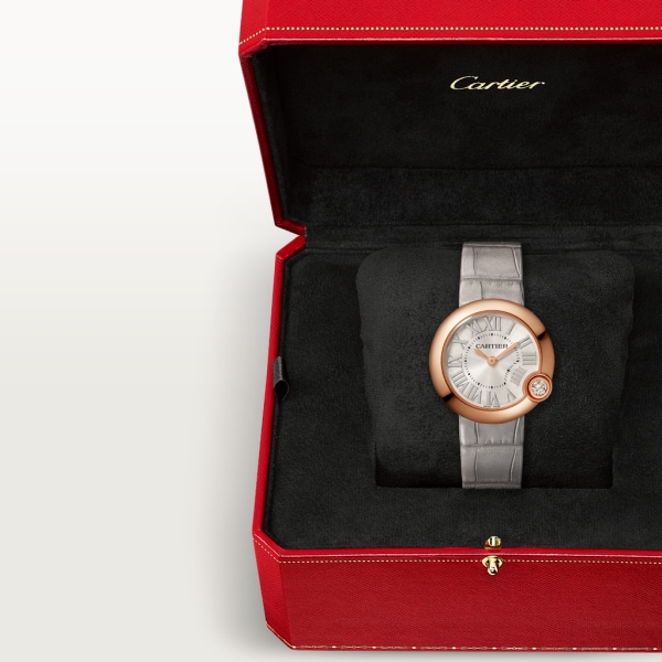 Reloj Ballon Blanc de Cartier 30 mm, movimiento de cuarzo, oro rosa, diamante, piel