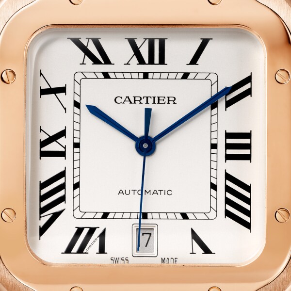 Montre Santos de Cartier Grand modèle, mouvement automatique, or rose, bracelets métal et cuir interchangeables