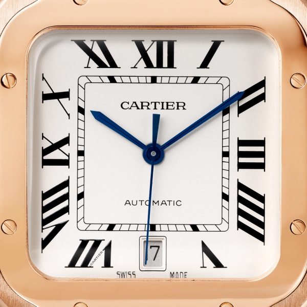 Santos de Cartier Großes Modell, Automatikwerk, Roségold, austauschbare Armbänder aus Metall und Leder