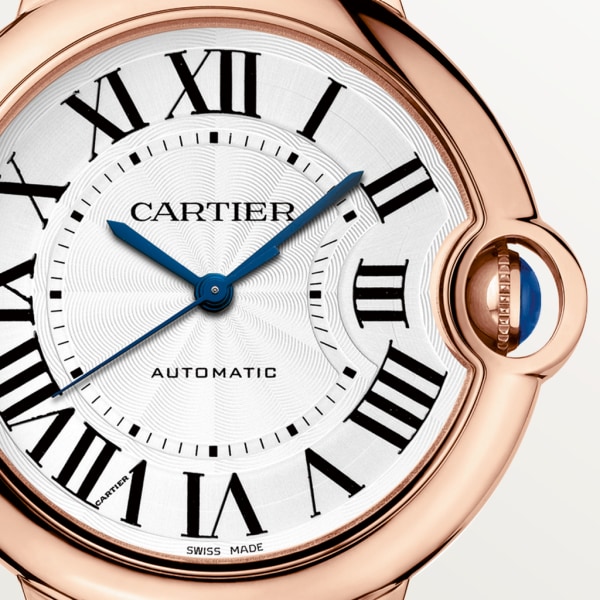 Ballon Bleu de Cartier watch 36mm, automatic movement, rose gold, leather