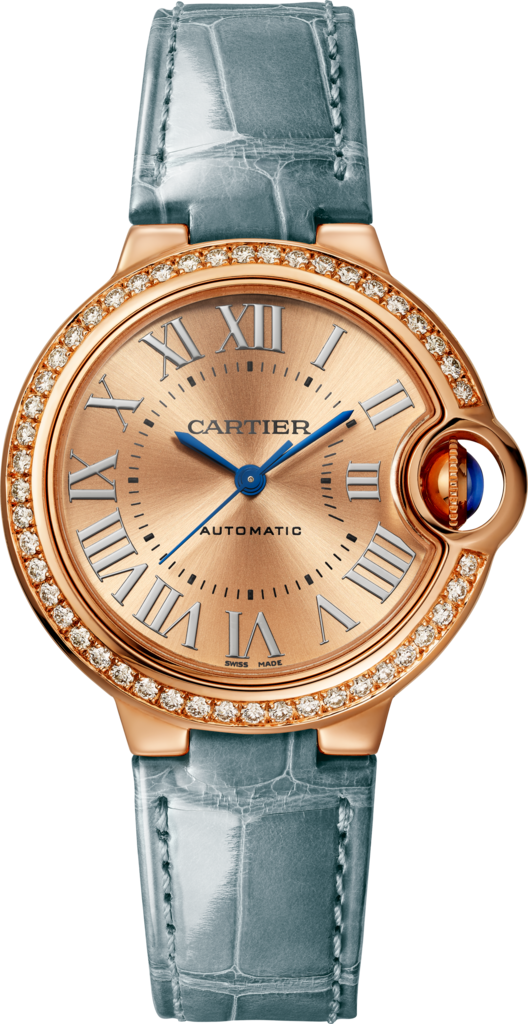 Ballon Bleu de Cartier watch33 mm, automatic movement, 18K rose gold, diamonds, leather