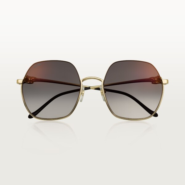 Gafas de sol Panthère de Cartier Metal acabado dorado liso, lentes grises con flash dorado