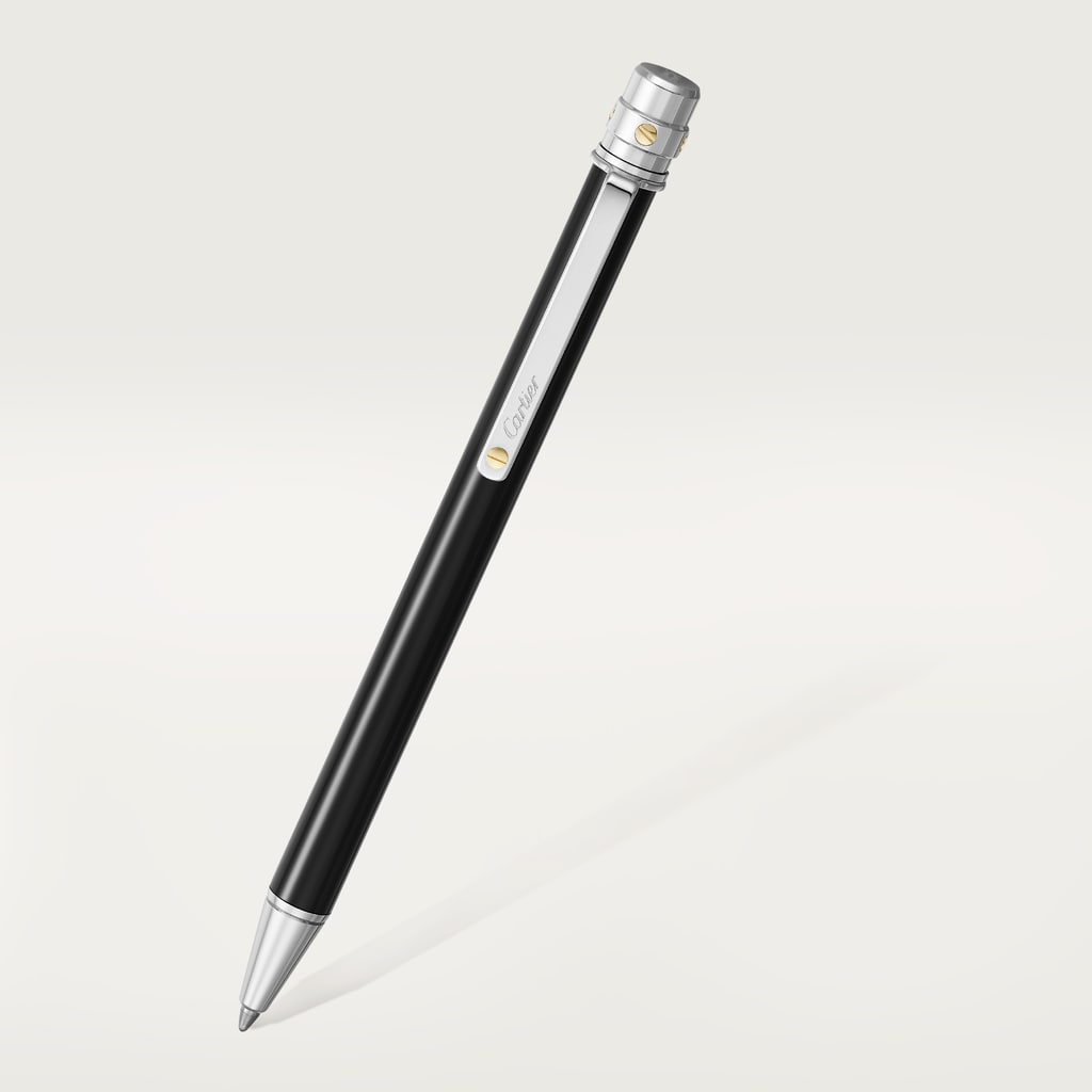 Santos de Cartier ballpoint penSmall model, black lacquer, palladium and gold finishes