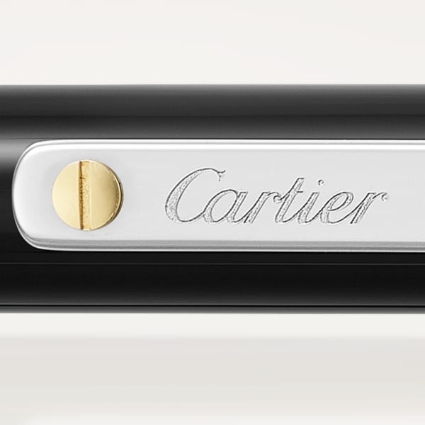 Santos de Cartier Kugelschreiber Kleines Modell, schwarzer Lack, Palladium- und Gold-Finish