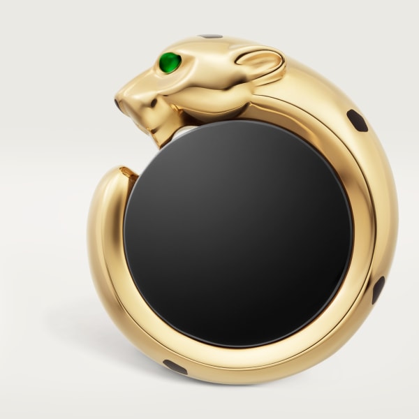 Panthère de Cartier Manschettenknöpfe Gelbgold, Onyx, Tsavorite und schwarzer Lack