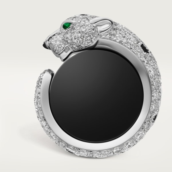 Panthère de Cartier Manschettenknöpfe Rhodiniertes Weißgold, Diamanten, Smaragde, Onyx