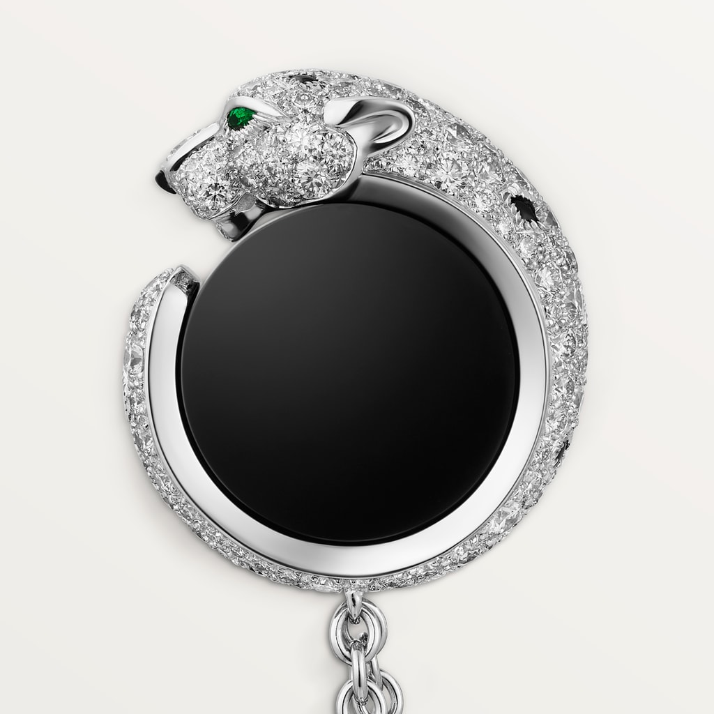 Bijou de poche Panthère de CartierOr gris rhodié, diamants, émeraudes, onyx