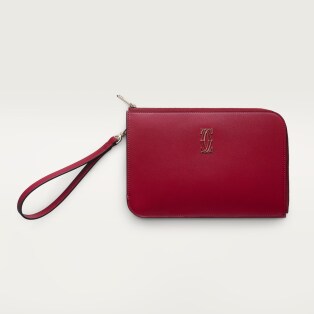 Pouch small model, C de Cartier Cherry red calfskin, golden finish and cherry red enamel