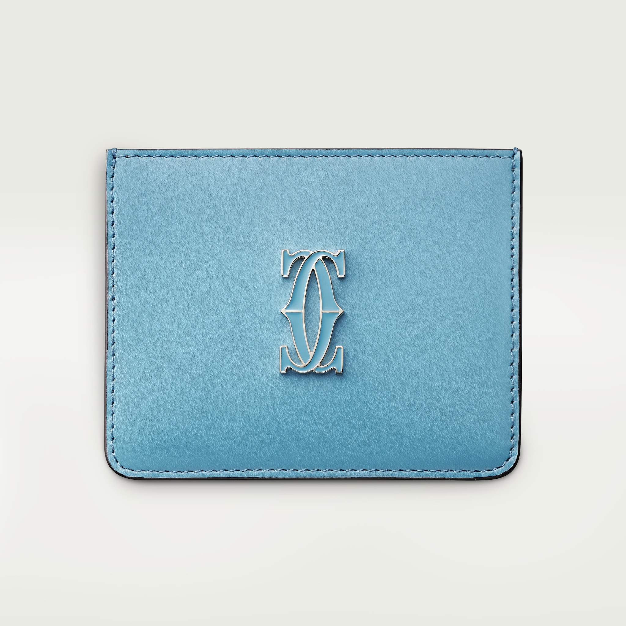 Simple Card Holder, C de CartierCapri blue calfskin, golden and Capri blue enamel-finish