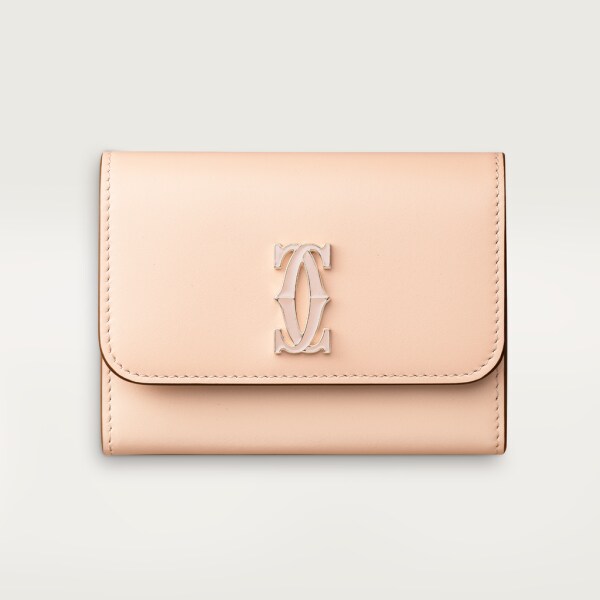 Mini wallet, Double C de Cartier Powder pink calfskin, gold and powder pink enamel finish