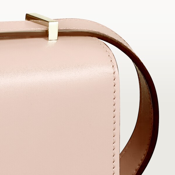 Bolso de hombro tamaño mini, Doble C de Cartier Piel de becerro color rosa empolvado, acabado dorado y esmalte color rosa empolvado