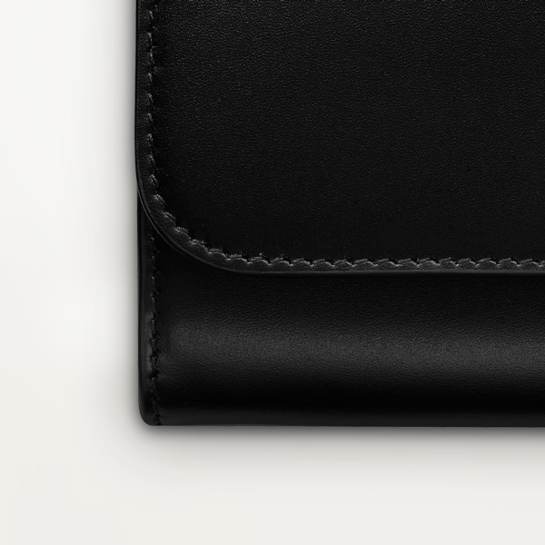 International wallet with flap, C de Cartier Black calfskin, gold and black enamel finish