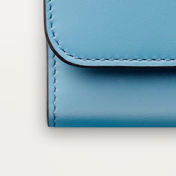 Mini wallet, C de Cartier Capri blue calfskin, golden and Capri blue enamel-finish