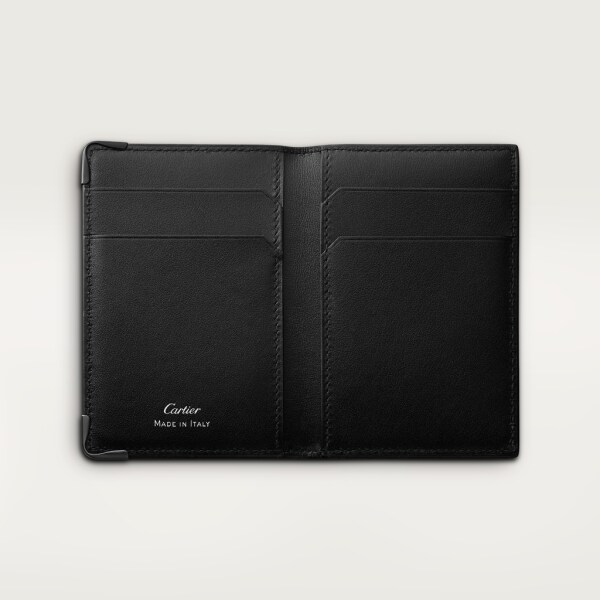 Must de Cartier 4-card holder Smooth and grained black calfskin, black PVD finish