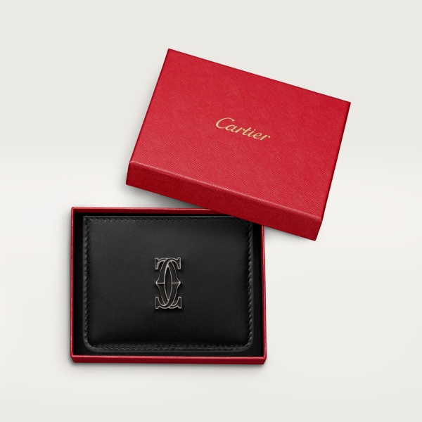 C de Cartier einfaches Kartenetui Kalbsleder in Schwarz, Gold-Finish und Emaille in Schwarz