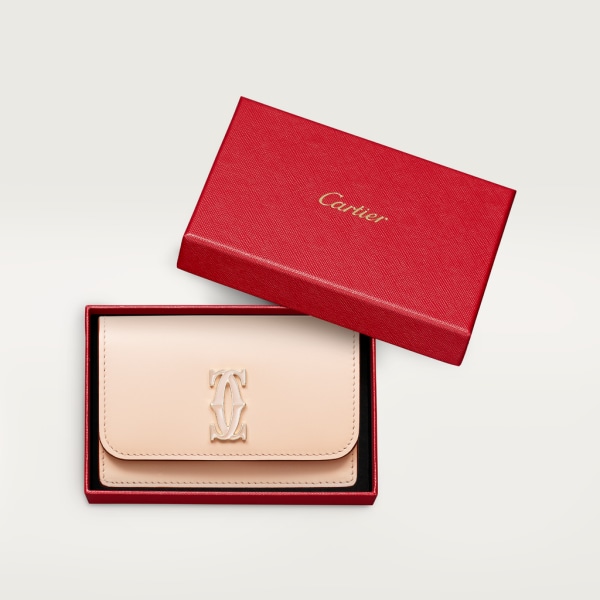 Multi-card holder with flap, C de Cartier Powder pink calfskin, gold and powder pink enamel finish