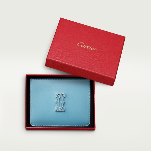 C de Cartier einfaches Kartenetui Kalbsleder in Capriblau, Gold-Finish und Emaille in Capriblau