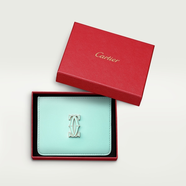 C de Cartier einfaches Kartenetui Kalbsleder in Minzgrün, Gold-Finish und Emaille in Minzgrün