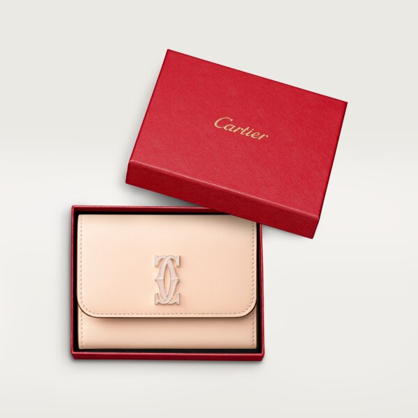 Minicartera, Doble C de Cartier Piel de becerro color rosa empolvado, acabado dorado y esmalte color rosa empolvado