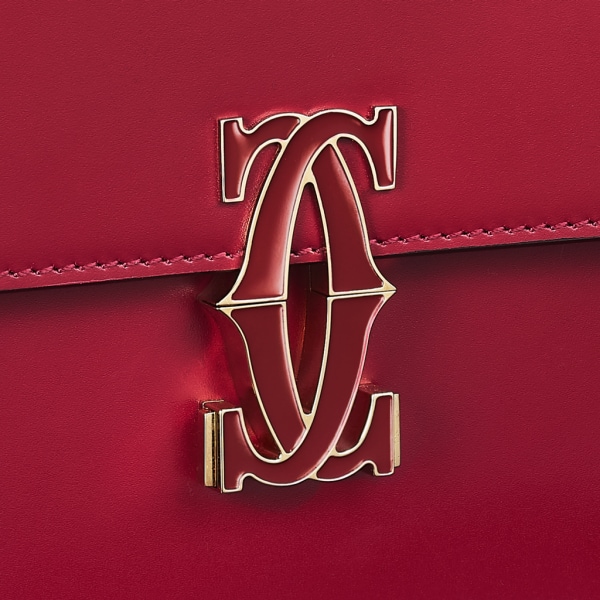 Mini shoulder bag, C de Cartier Cherry red calfskin, gold and cherry red enamel finish