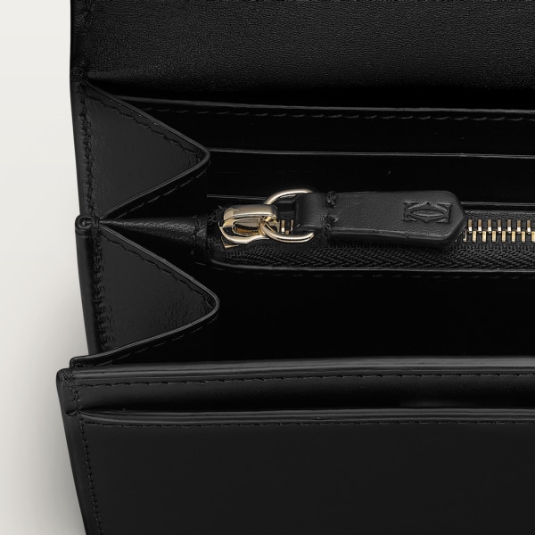 C de Cartier Brieftasche mit Umschlag, internationales Format Kalbsleder in Schwarz, Gold-Finish und Emaille in Schwarz