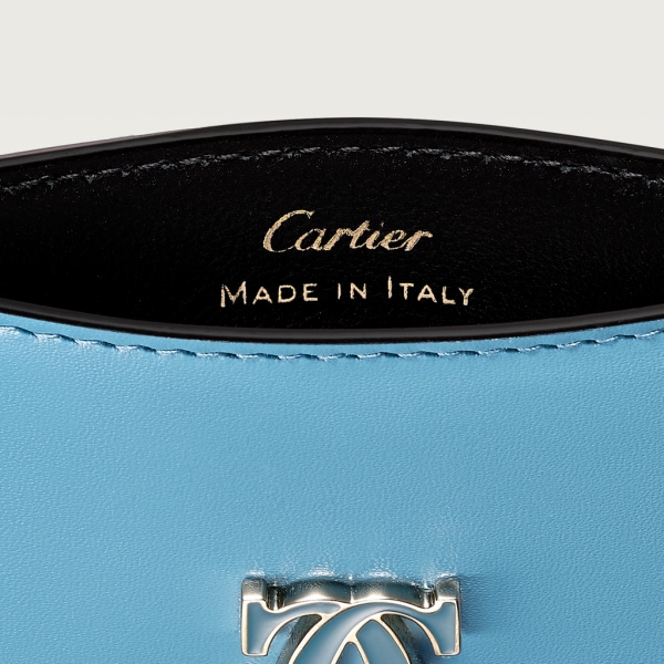 Tarjetero sencillo, C de Cartier Piel de becerro color azul Capri, acabado dorado y esmalte color azul Capri