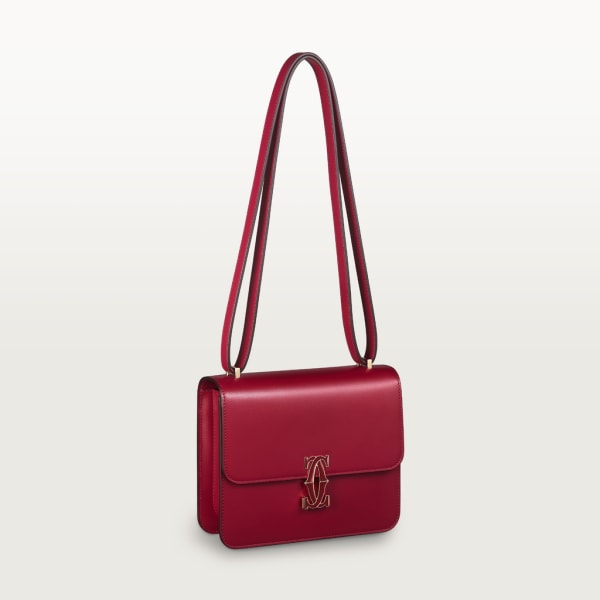 Bolso de hombro tamaño mini, C de Cartier Piel de becerro color rojo cereza, acabado dorado y esmalte color rojo cereza