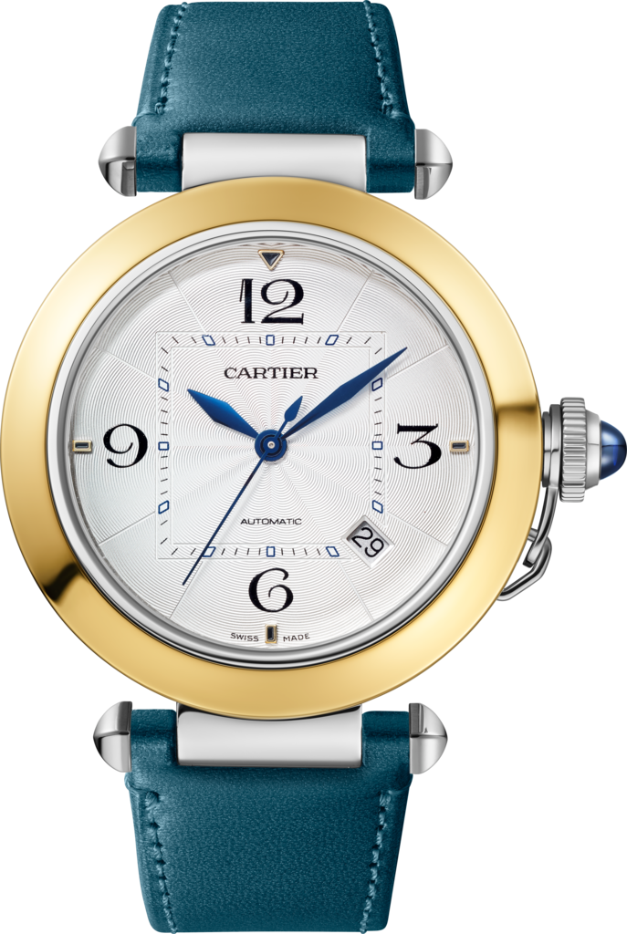 Reloj Pasha de Cartier41 mm, movimiento automático, oro amarillo y acero, brazalete de metal y correa de piel intercambiables