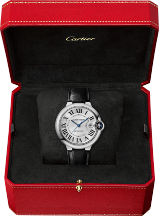 Ballon Bleu de Cartier watch 40mm, automatic movement, steel, leather