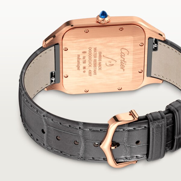 Santos-Dumont Extragroßes Modell, mechanisches Uhrwerk mit Handaufzug, Roségold, Leder