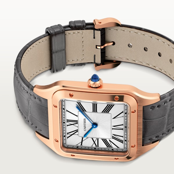 Santos-Dumont Extragroßes Modell, mechanisches Uhrwerk mit Handaufzug, Roségold, Leder