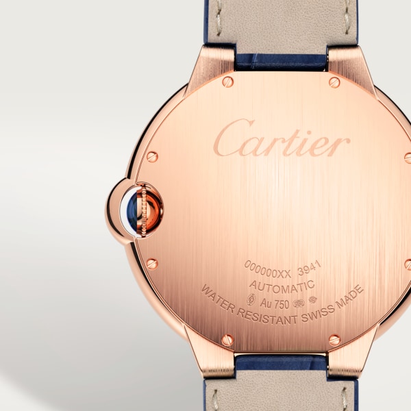 Montre Ballon Bleu de Cartier 42mm, mouvement automatique, or rose, cuir