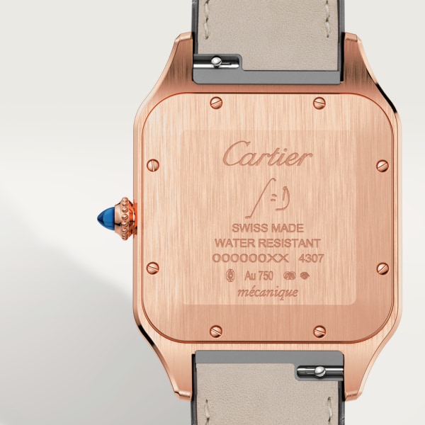 Santos-Dumont watch Extra-large model, hand-wound mechanical movement, rose gold, leather