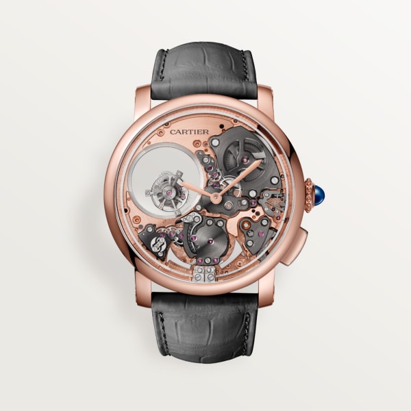 Rotonde de Cartier 45 mm, mechanisches Uhrwerk mit Handaufzug, Roségold, Leder