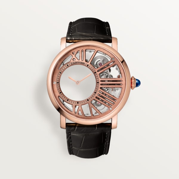 Rotonde de Cartier 42 mm, mechanisches Uhrwerk mit Handaufzug, Roségold, Leder