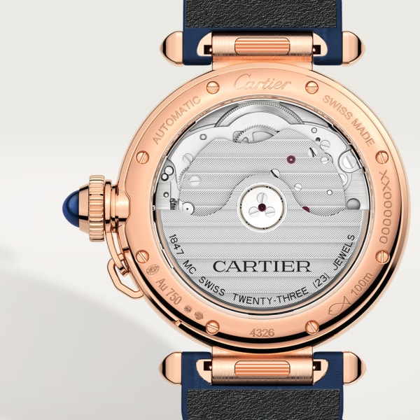 Montre Pasha de Cartier 35mm, mouvement automatique, or rose, 2 bracelets cuir interchangeables