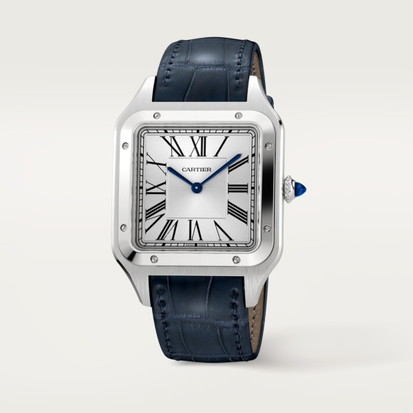 Santos-Dumont Extragroßes Modell, mechanisches Uhrwerk mit Handaufzug, Stahl, Leder