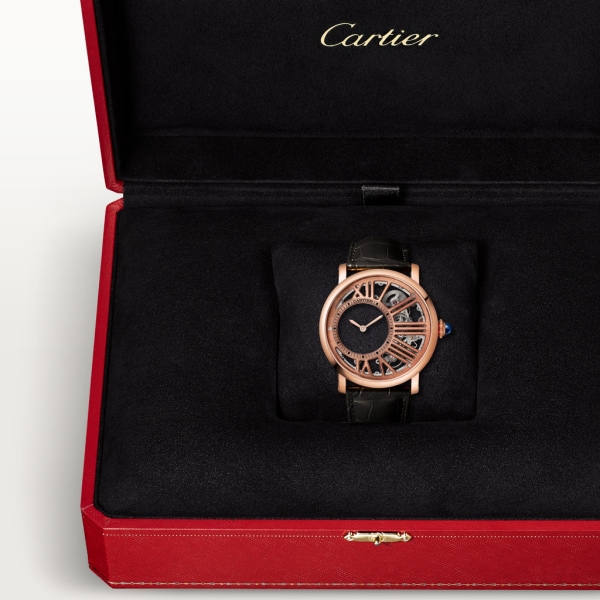 Reloj Rotonde de Cartier 42 mm, movimiento mecánico de cuerda manual, oro rosa, piel