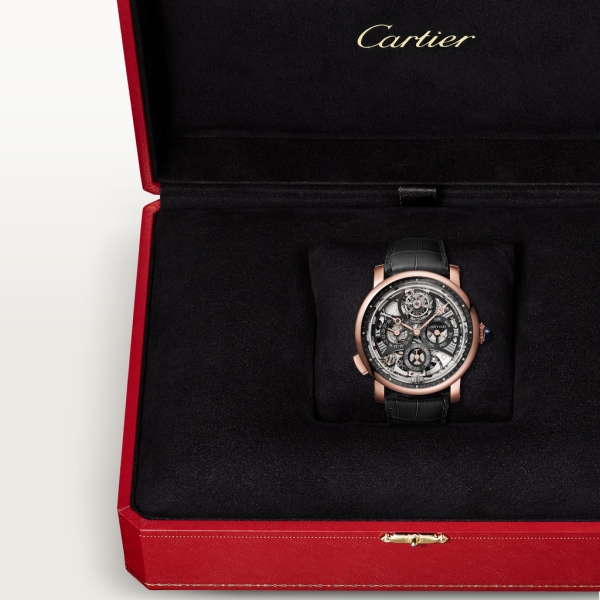 Montre Rotonde de Cartier 45mm, mouvement automatique, or rose, cuir