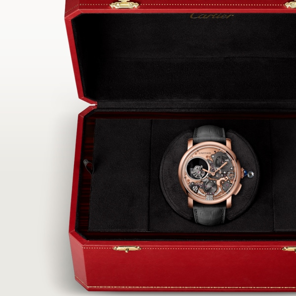 Reloj Rotonde de Cartier 45 mm, movimiento mecánico de cuerda manual, oro rosa, piel