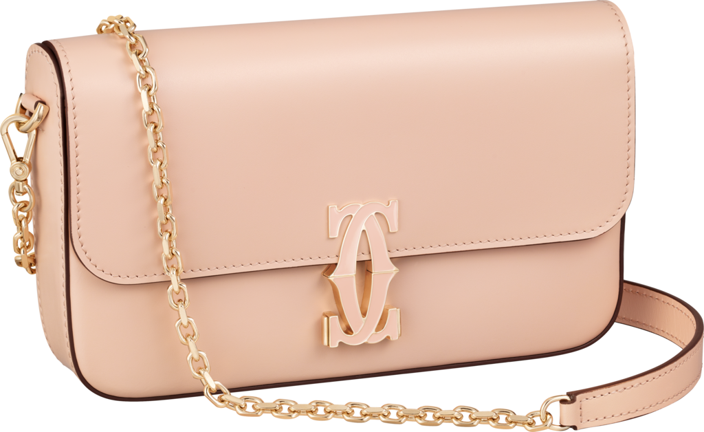 Mini model chain bag, Double C de CartierPowder pink calfskin, gold and powder pink enamel finish