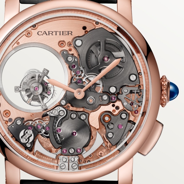 Montre Rotonde de Cartier 45mm, mouvement mécanique manuel, or rose, cuir