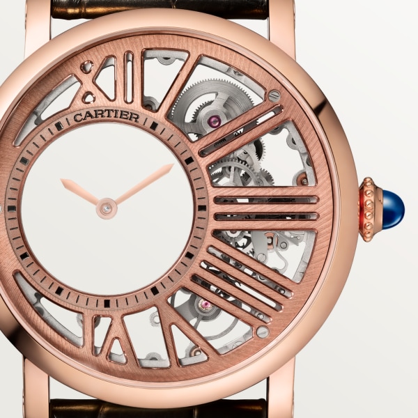 Reloj Rotonde de Cartier 42 mm, movimiento mecánico de cuerda manual, oro rosa, piel