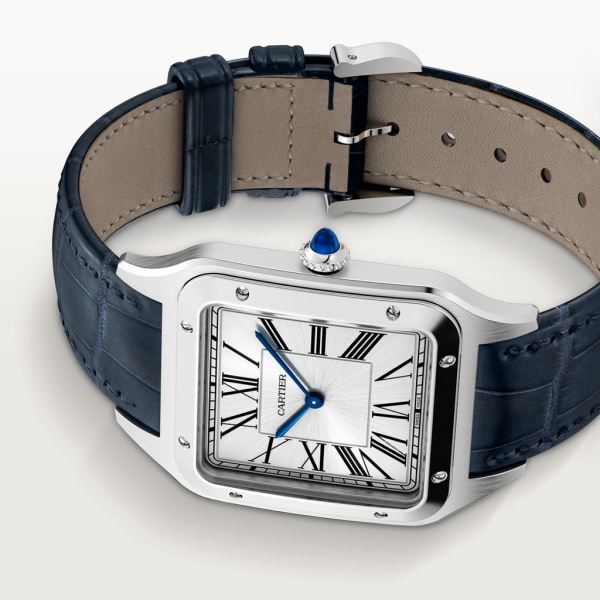 Santos-Dumont Extragroßes Modell, mechanisches Uhrwerk mit Handaufzug, Stahl, Leder