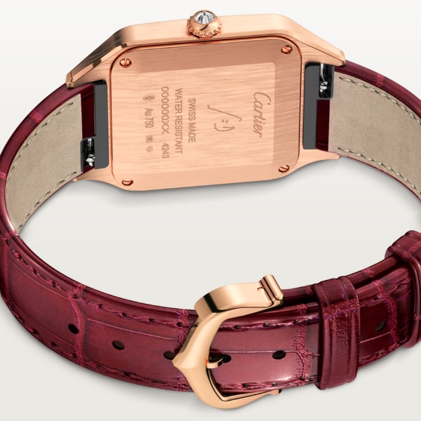 Reloj Santos-Dumont Tamaño pequeño, movimiento de cuarzo, oro rosa, diamantes, piel