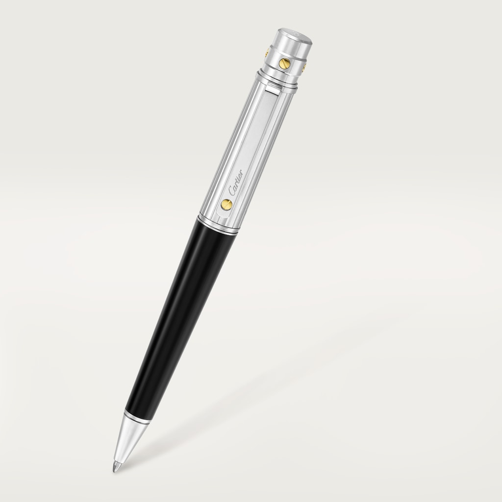 Santos de Cartier ballpoint penLarge model, engraved metal, composite, palladium and gold finishes