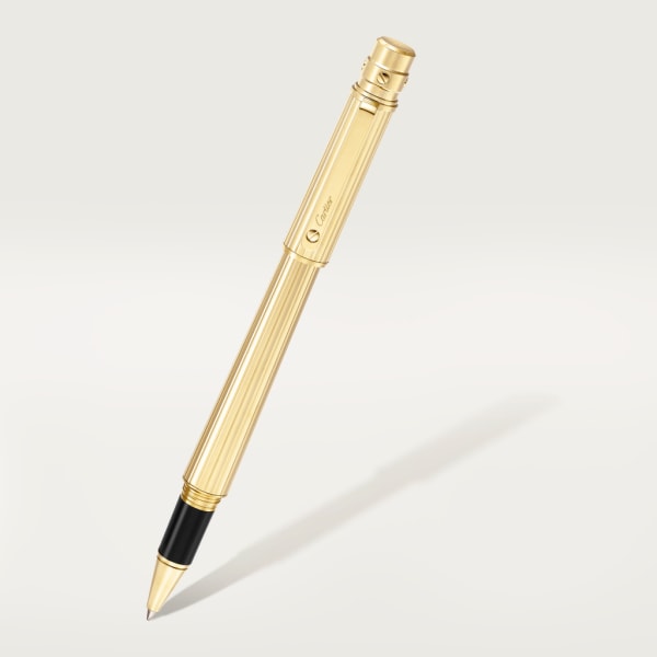 Bolígrafo roller Santos de Cartier Tamaño grande, metal grabado, acabado dorado