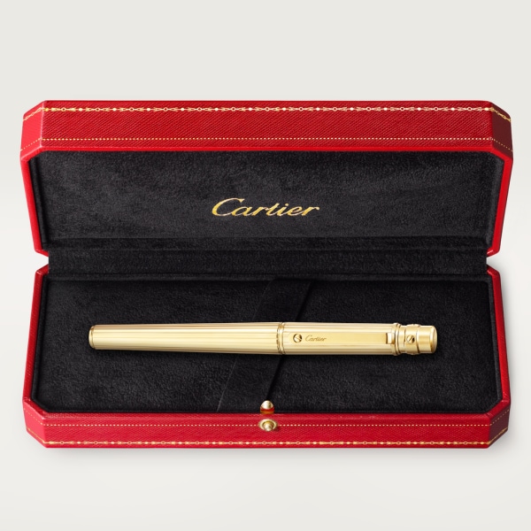 Bolígrafo roller Santos de Cartier Tamaño grande, metal grabado, acabado dorado