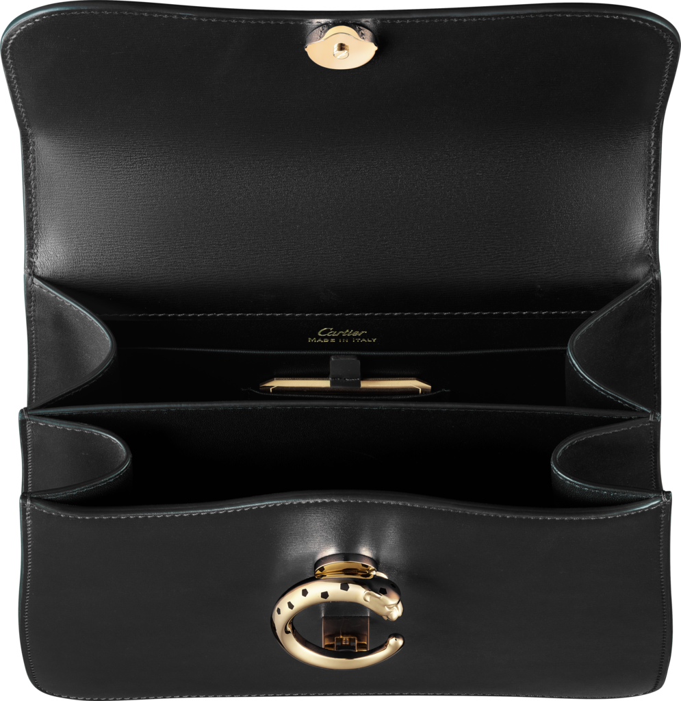 Bolso con asa tamaño pequeño, Panthère de CartierPiel de becerro color negro, acabado dorado